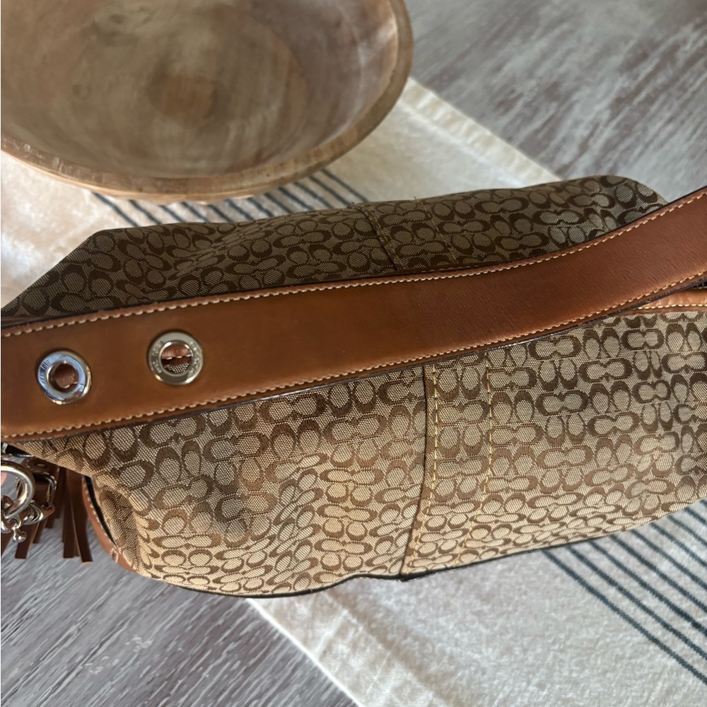 🍃🦋 Vintage Coach Signature Canvas Leather Shoulder Hobo Mini Duffle Bag - Picture 2 of 15
